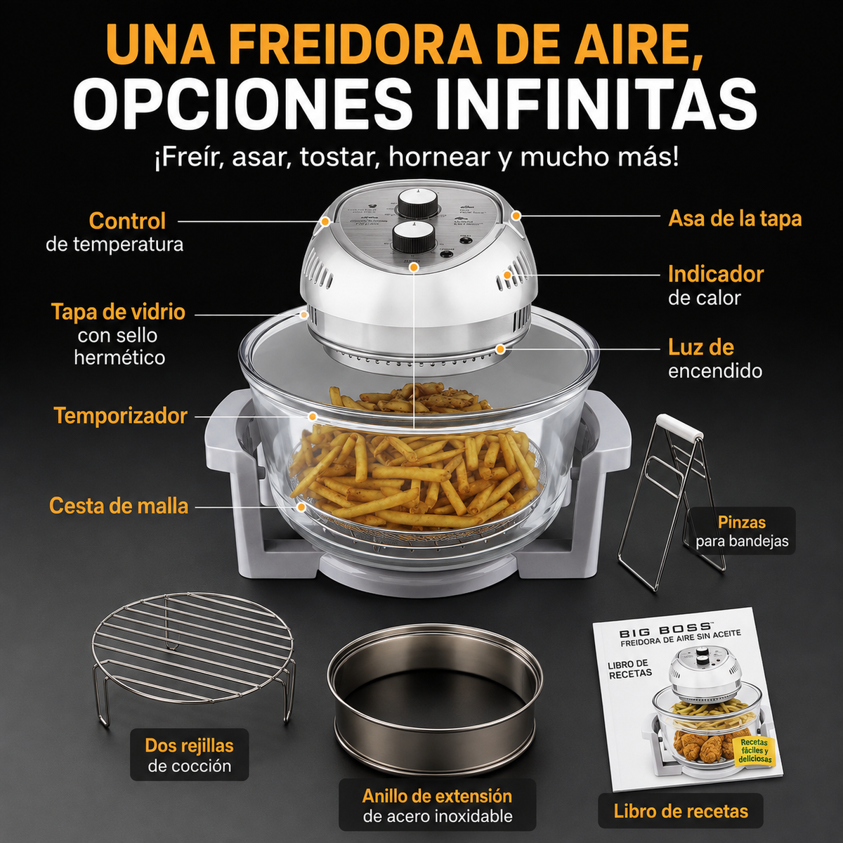 Freidora de aire y horno de sobremesa sin aceite Granitestone 15,9 L – 1300 W