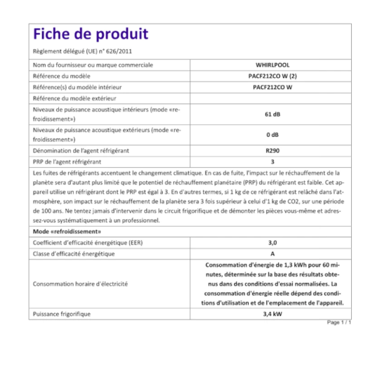 Aire Acondicionado Portátil Whirlpool PACF212CO W – 12000 BTU, Classe A, R290, 6ème Sens