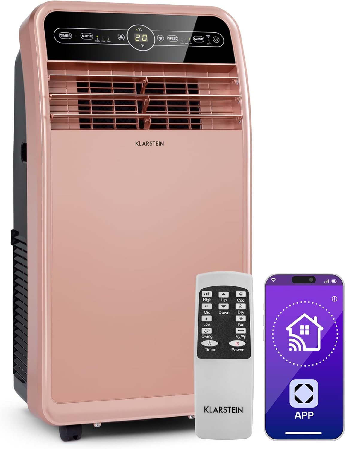 Aire Acondicionado Portátil Smart Klarstein 12000 BTU – Classe A, R290, Inverter, Connecté, 52 dB, Rose