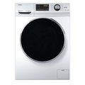 Lavadora Haier HW90-B14636N con puerta de cristal, pantalla digital y tambor de acero inoxidable.