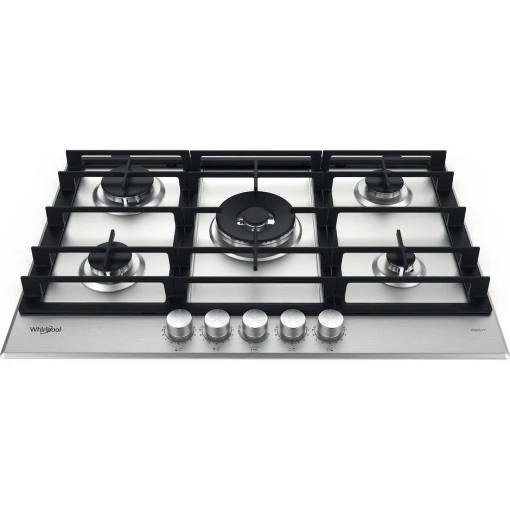 Placa de cocina Whirlpool GMWL 758/IXL avec surfaces en verre et commandes tactiles, vue de face.