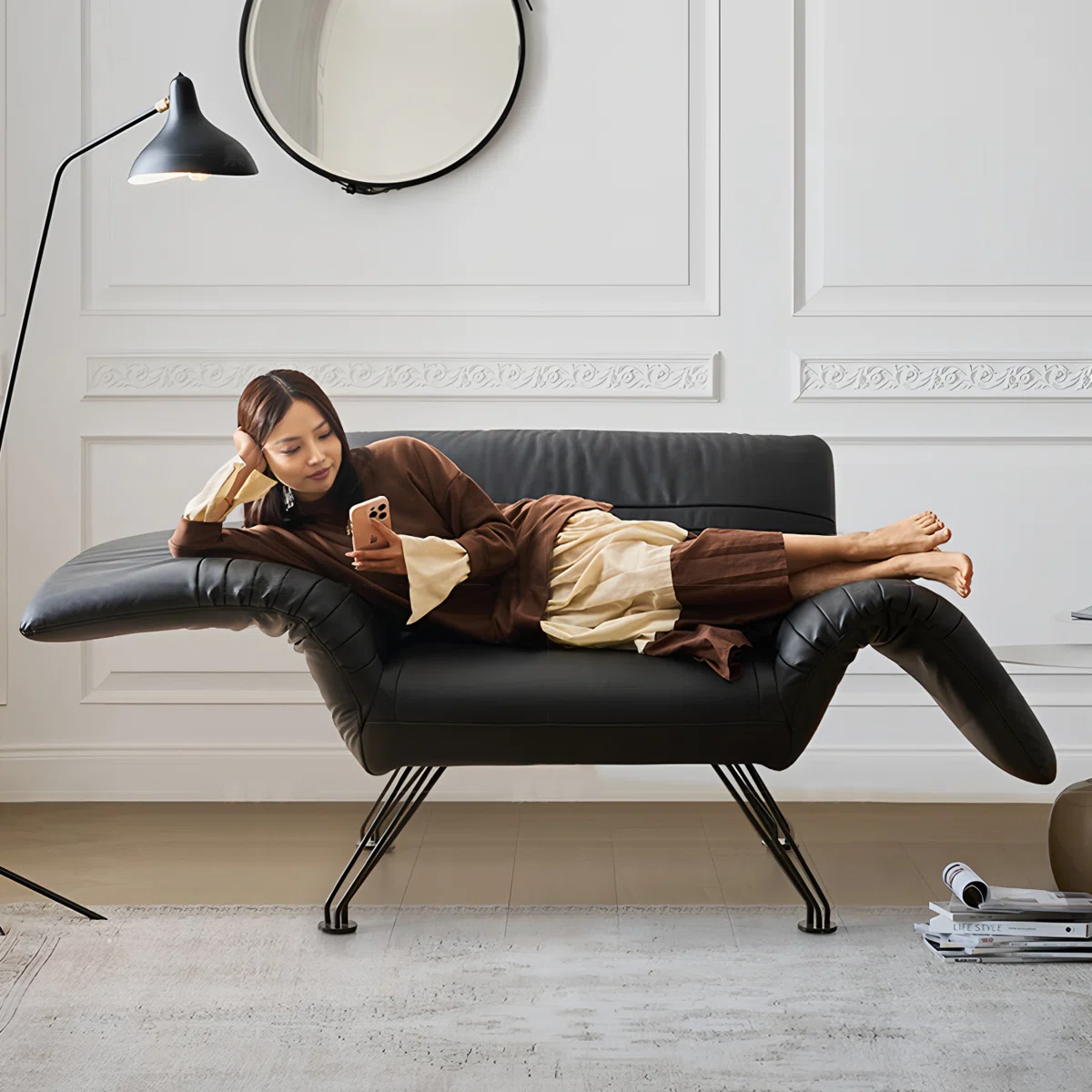 Sillón Lounge Reclinable de Cuero Genuino
