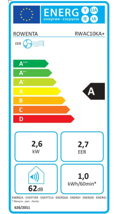 Aire Acondicionado Portátil Rowenta RWAC10KA+ – 10000 BTU, Classe A, 4 Fonctions, 62 dB