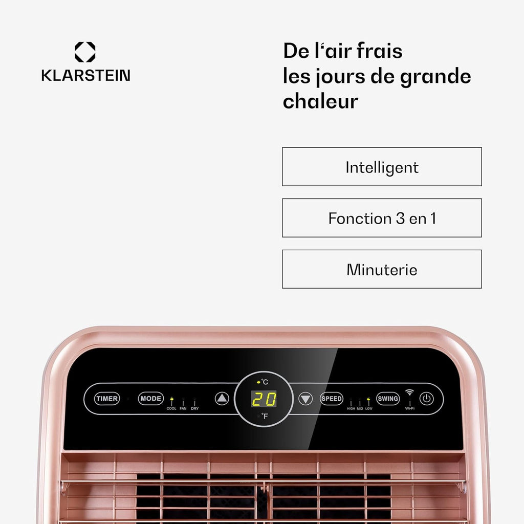 Aire Acondicionado Portátil Smart Klarstein 12000 BTU – Classe A, R290, Inverter, Connecté, 52 dB, Rose