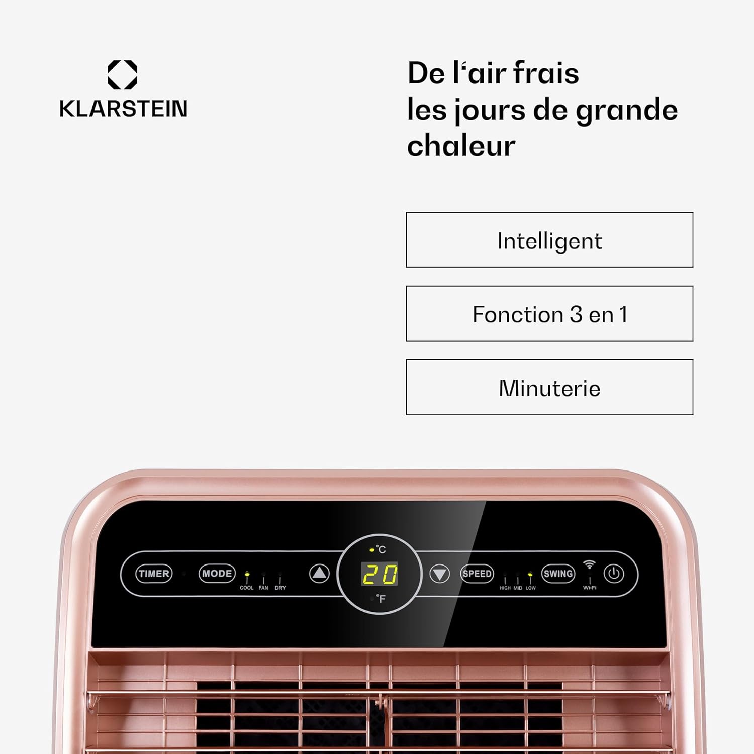 Aire Acondicionado Portátil Smart Klarstein 12000 BTU – Classe A, R290, Inverter, Connecté, 52 dB, Rose