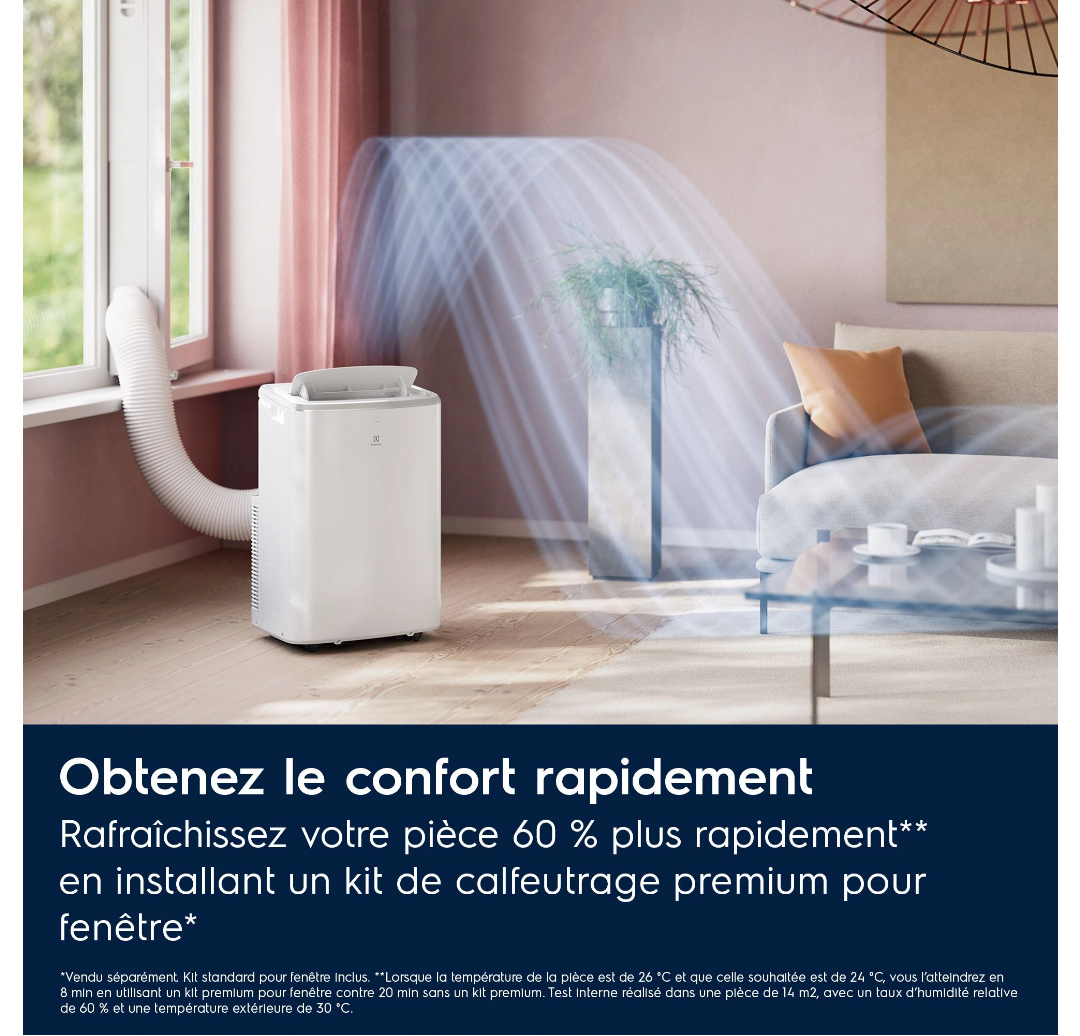 Aire Acondicionado Portátil Réversible Electrolux EXP38U340HW Comfort 600 – 2600 W, Classe A, R290, Connecté