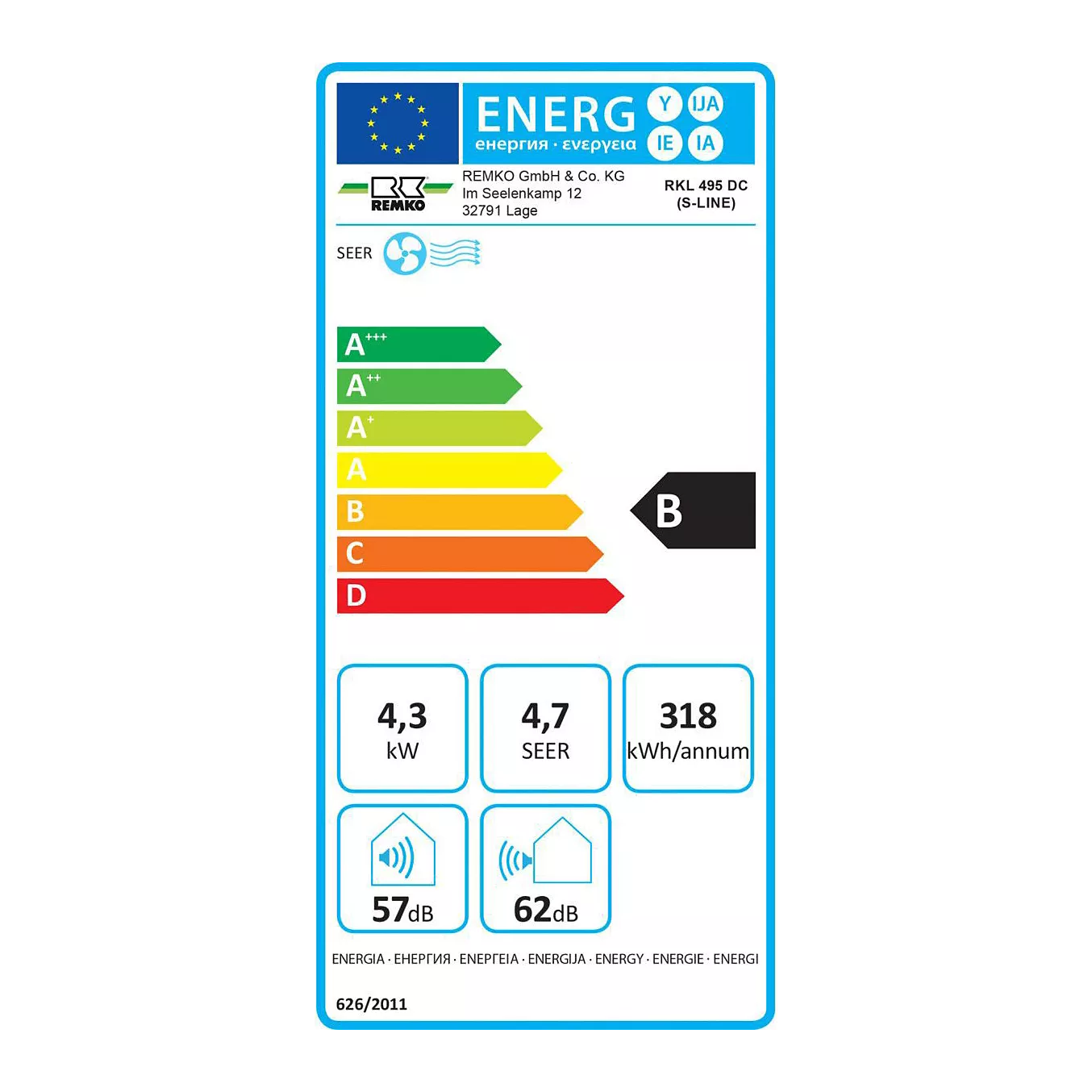 Aire Acondicionado Portátil Split Remko RKL 495 DC – 4300 W, Classe B, Inverter, 57 dB, 80 m²
