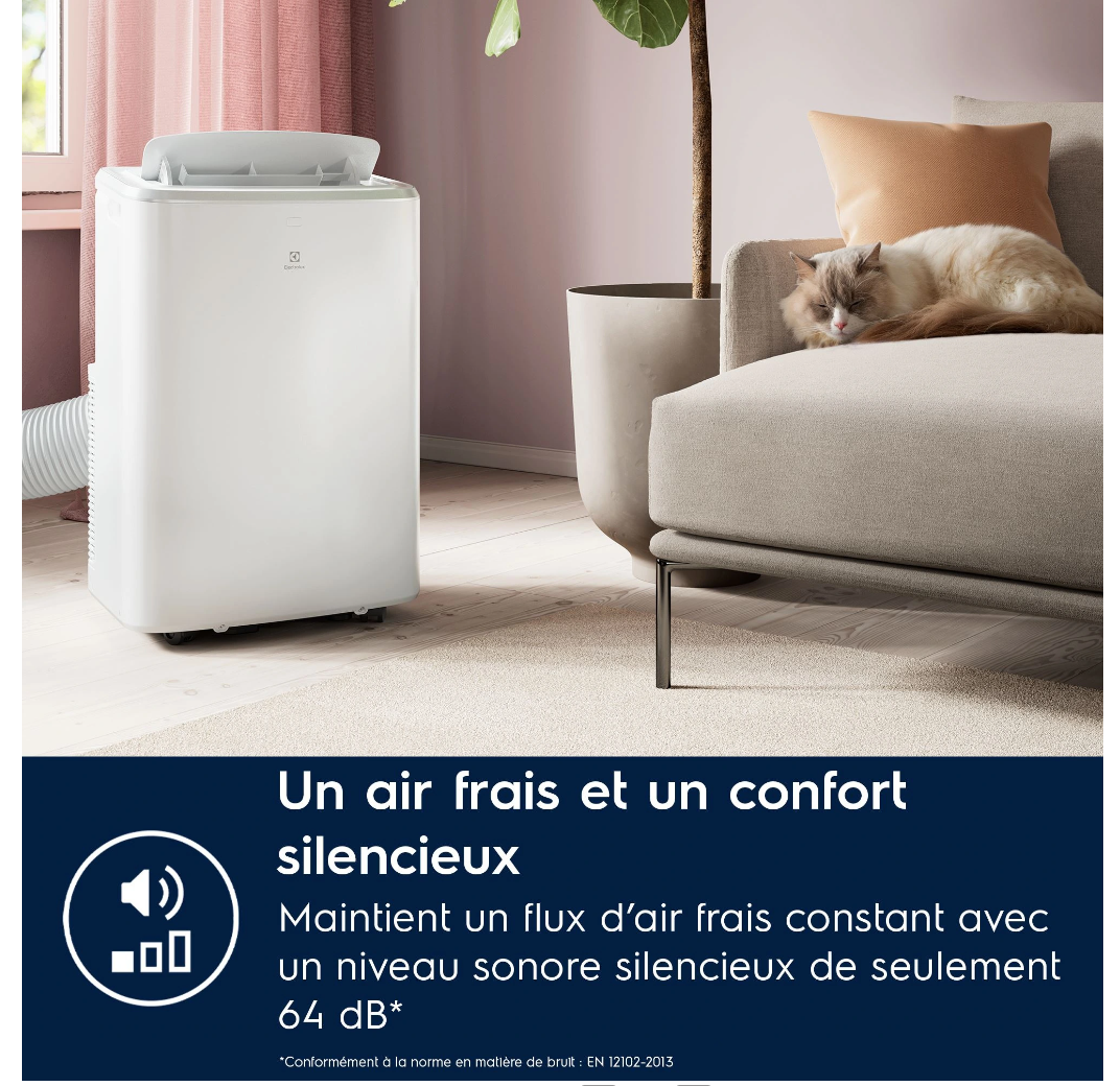 Aire Acondicionado Portátil Réversible Electrolux EXP38U340HW Comfort 600 – 2600 W, Classe A, R290, Connecté