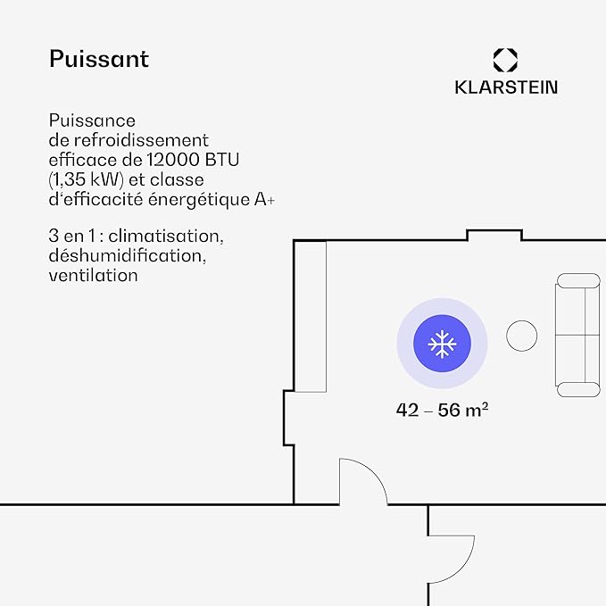 Aire Acondicionado Portátil Klarstein 12000 BTU – Classe A+, R290, SEER 13, Silencieux 63 dB