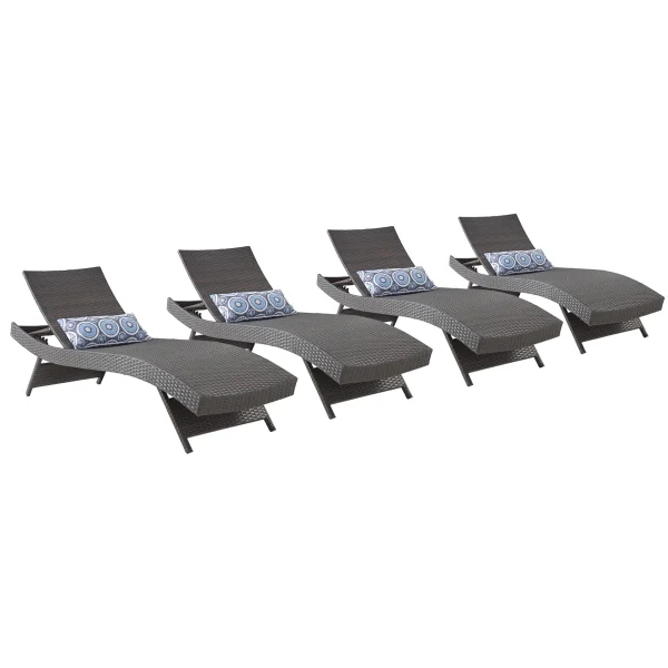 Set de 4 tumbonas de jardín reclinables y plegables
