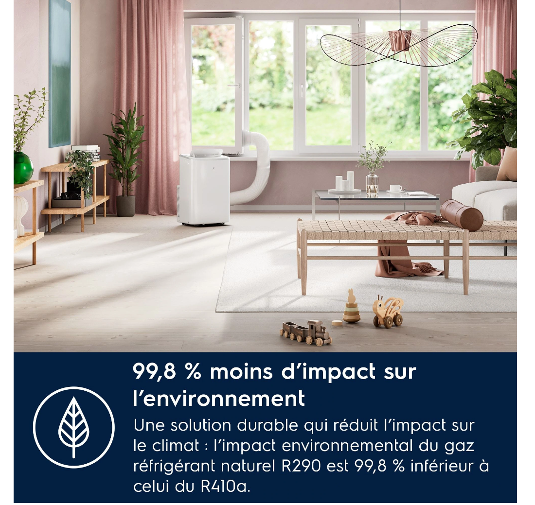 Aire Acondicionado Portátil Electrolux EXP26U339CW Comfort 600 – 2600 W, Classe A, R290, 64 dB