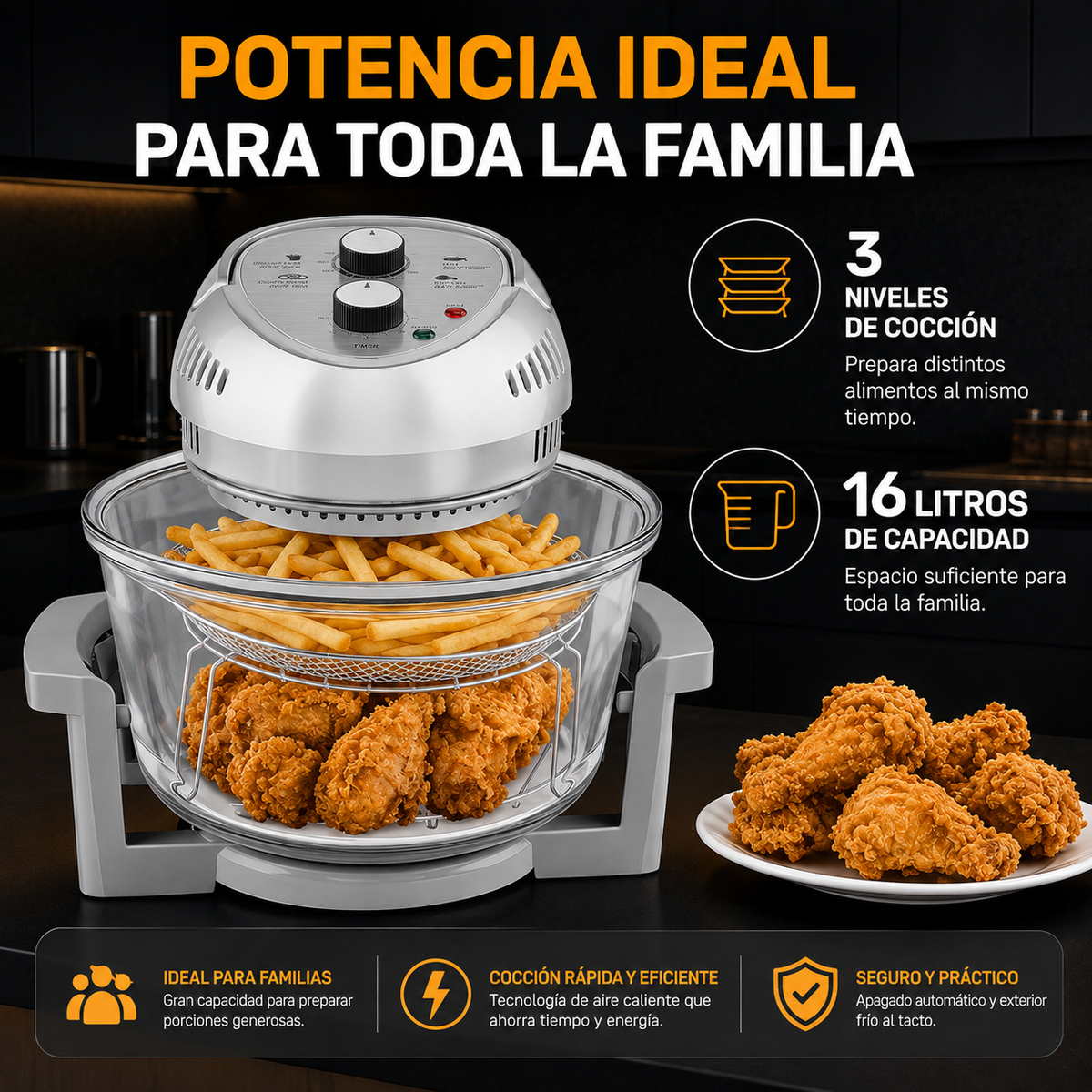 Freidora de aire y horno de sobremesa sin aceite Granitestone 15,9 L – 1300 W