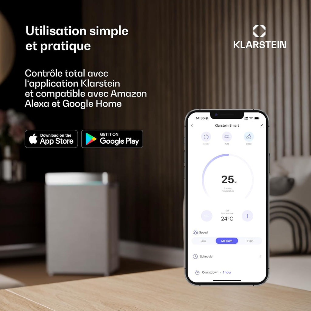 Aire Acondicionado Portátil Smart Klarstein 12000 BTU – Classe A, R290, Inverter, Connecté, 52 dB, Rose