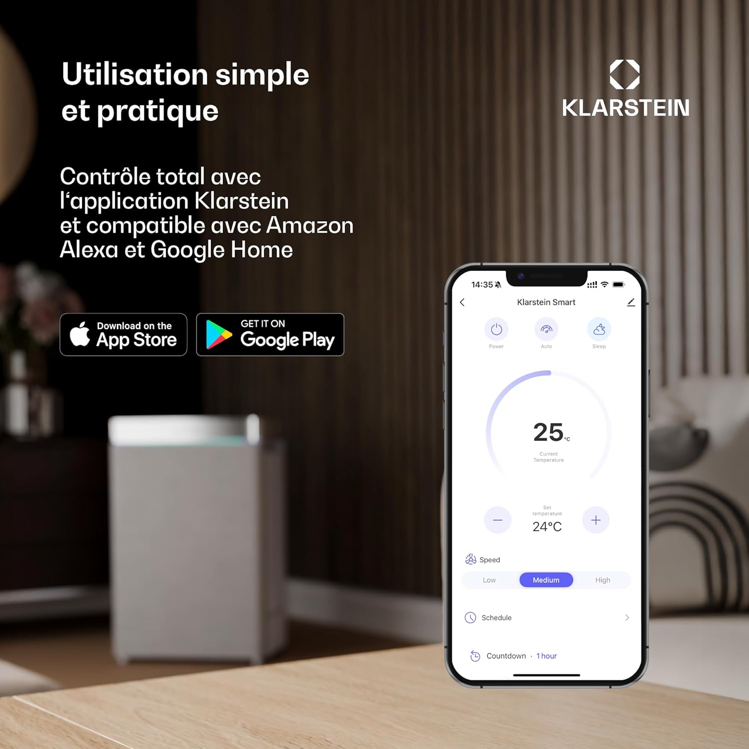 Aire Acondicionado Portátil Smart Klarstein 12000 BTU – Classe A, R290, Inverter, Connecté, 52 dB, Rose