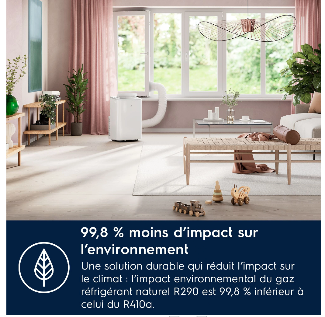 Aire Acondicionado Portátil Réversible Electrolux EXP38U340HW Comfort 600 – 2600 W, Classe A, R290, Connecté