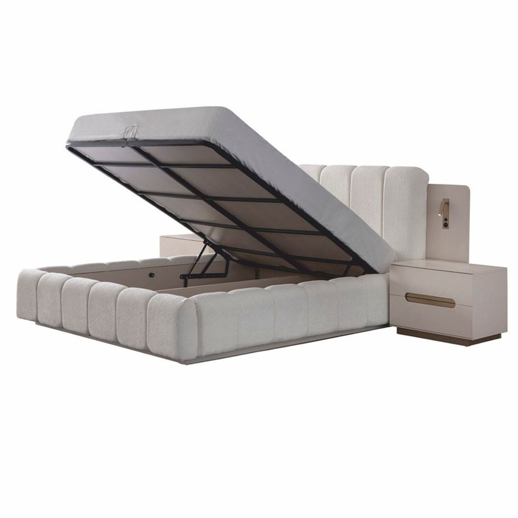 Juego de dormitorio de lujo Casa Padrino blanco / gris – 1 cama doble y 2 mesitas de noche