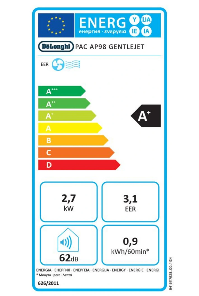 Aire Acondicionado Portátil De'Longhi PACAP98 GentleJet – 11500 BTU, Classe A+, R290, GentleJet 180°