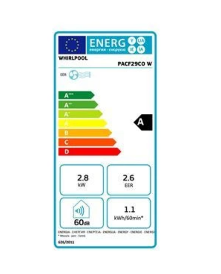Aire Acondicionado Portátil Whirlpool PACF29COW – 2800 W, Classe A, R290, Around U, 60 dB