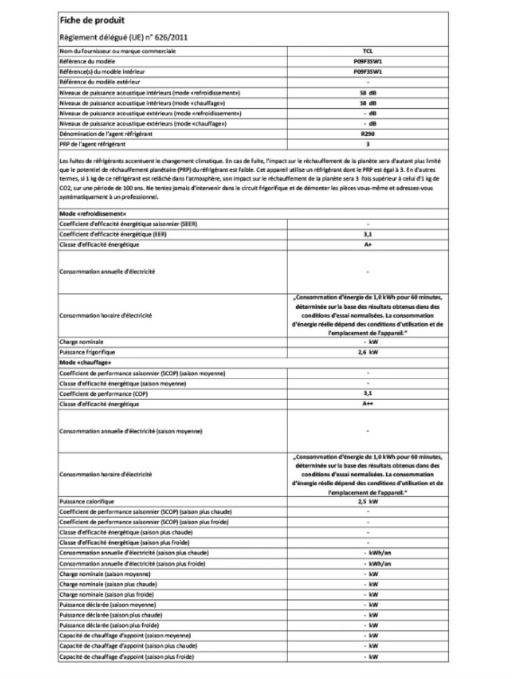 Aire Acondicionado Portátil Réversible TCL P09F3SW1 – 9000 BTU, Classe A+/A++, Wi-Fi, 58 dB