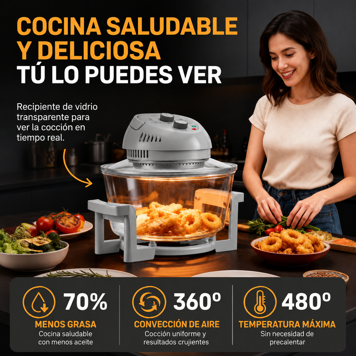Freidora de aire y horno de sobremesa sin aceite Granitestone 15,9 L – 1300 W