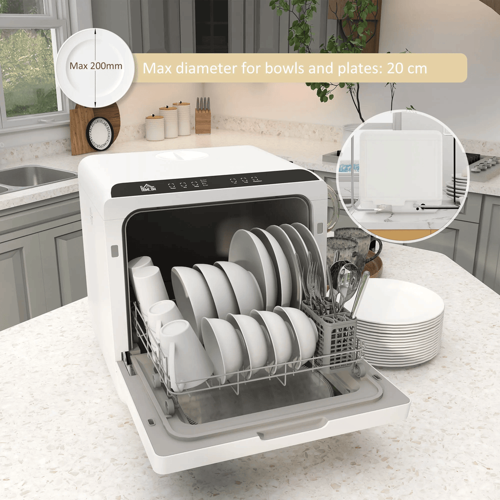 Lavavajillas compacto Homcom 4 servicio 6 programas blanco 45 cm