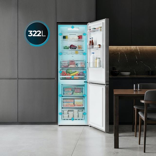 Bolero CoolMarket Combi 322i WD Inox E - Frigorífico Combi Acero Inoxidable con Dispensador de Agua, 322L, Ancho 59,5cm, Alto 185,5cm