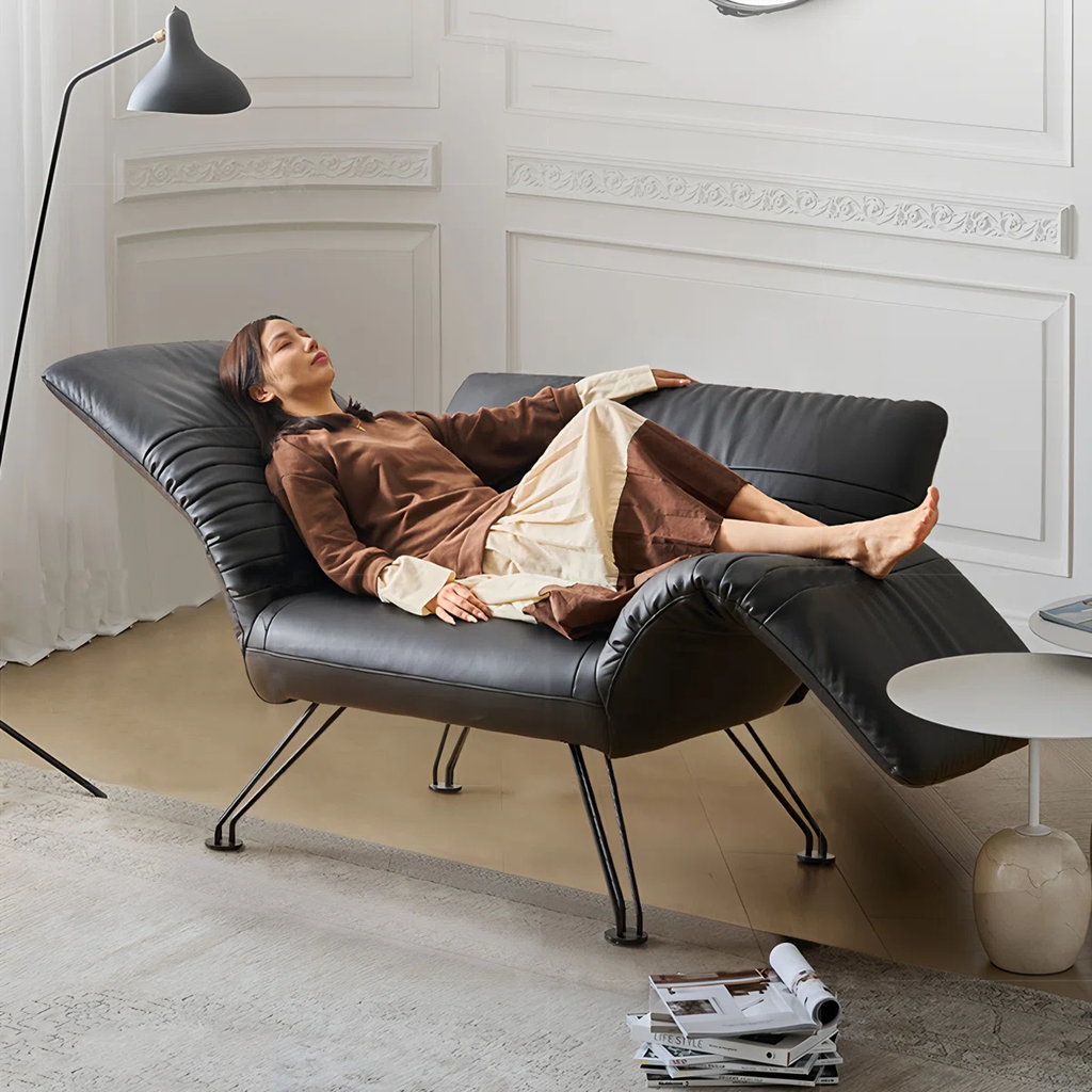 Sillón Lounge Reclinable de Cuero Genuino