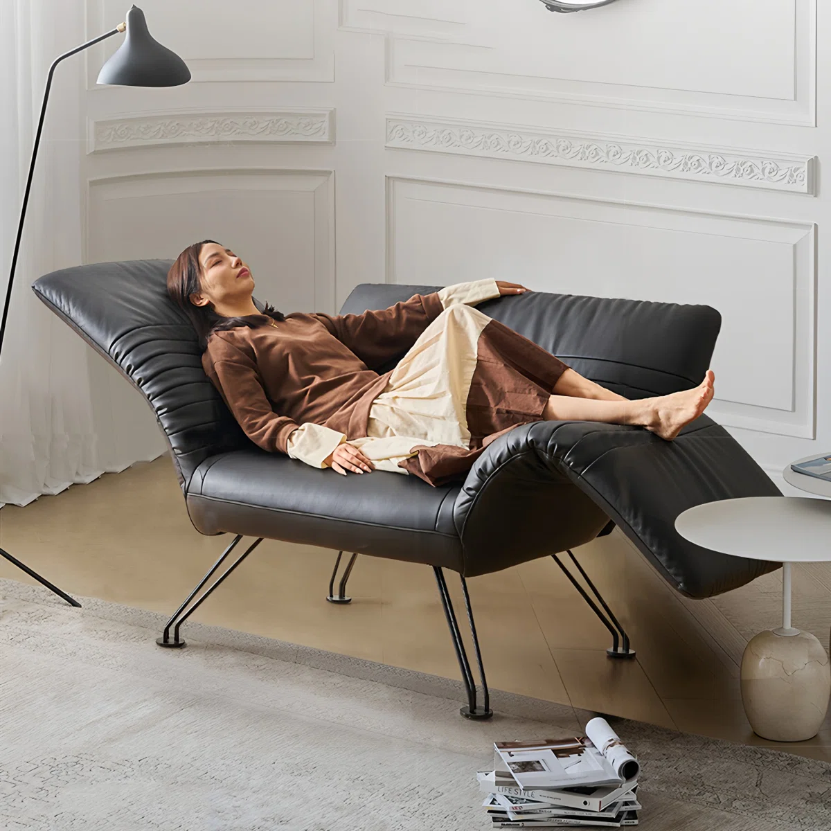 Sillón Lounge Reclinable de Cuero Genuino