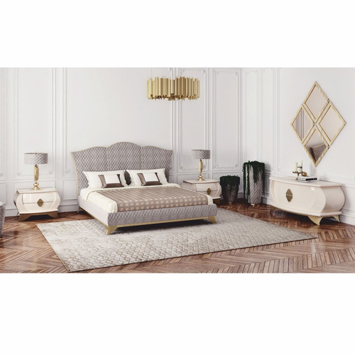 Casa Padrino cama doble de lujo Art Deco gris / dorado – Muebles de dormitorio y hotel