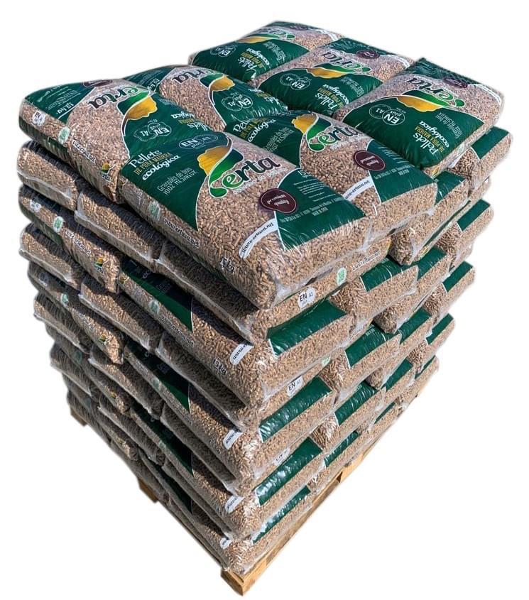 Palet con 77 Sacos Pellets ERTA Certificados de Pino