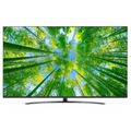 Televisión LG 75UQ81006LB.AEU con pantalla ancha, marco fino e interfaz moderna, mostrando una imagen clara y colorida.